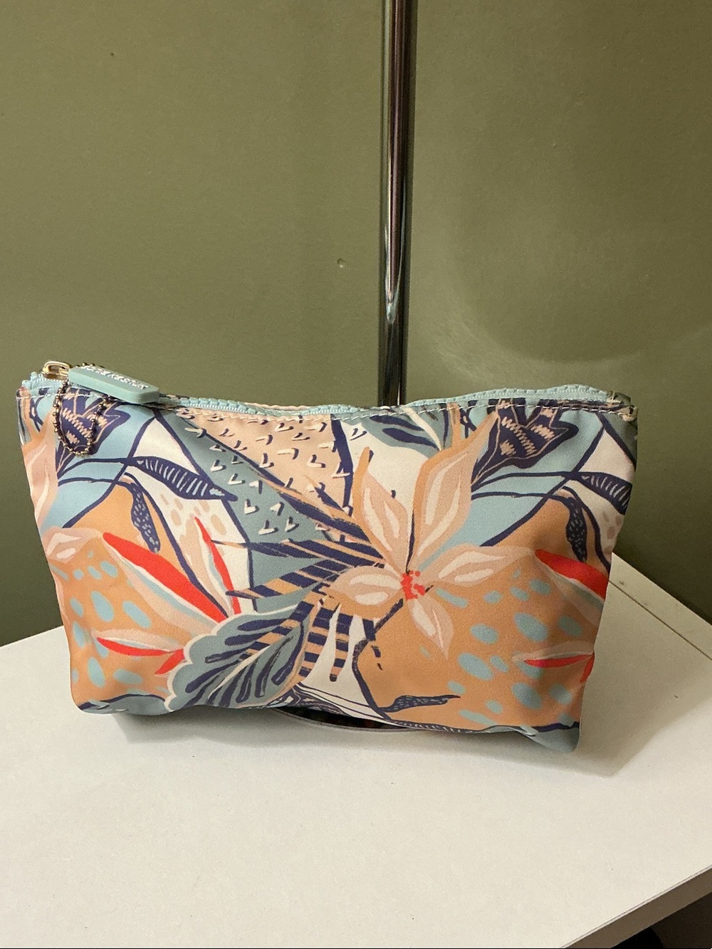 Sonia Kashuk Floral Cosmetic Pouch in Peach, Light Blue & Navy